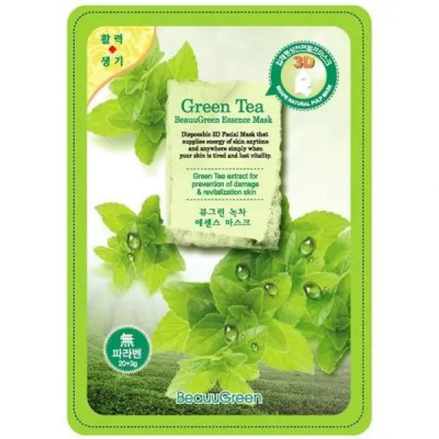 Маска для лица тканевая BeauuGreen 3D с экстрактом зеленого чая  фото