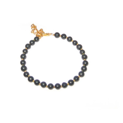 Браслет из шунгита - 6мм / 26шт. - с золотистым бисером.  фото