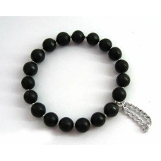 Браслет из шунгита - 9мм/19шт. - с серебристым бисером.  фото