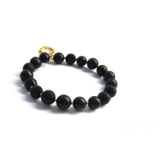 Браслет из шунгита - 9мм/19шт. - с золотистым бисером.  фото