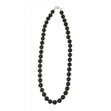 Бусы из шунгита - 9мм/44шт. - с серебристым бисером.  фото