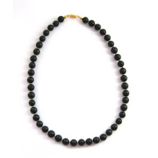 Бусы из шунгита - 9мм/44шт. - с золотистыми бисерными вставками.  фото