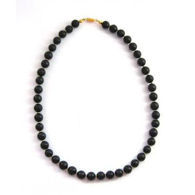 Бусы из шунгита - 9мм/44шт. - с золотистыми бисерными вставками.  фото