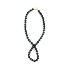 Бусы из шунгита - 9мм/55шт. - с золотистыми бисерными вставками.  фото