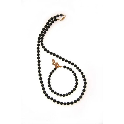 Гарнитур Бусы и браслет - 6мм, с золотистым бисером  фото