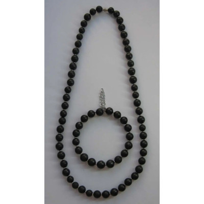 Гарнитур Бусы и браслет с серебристыми бисерными вставками  фото